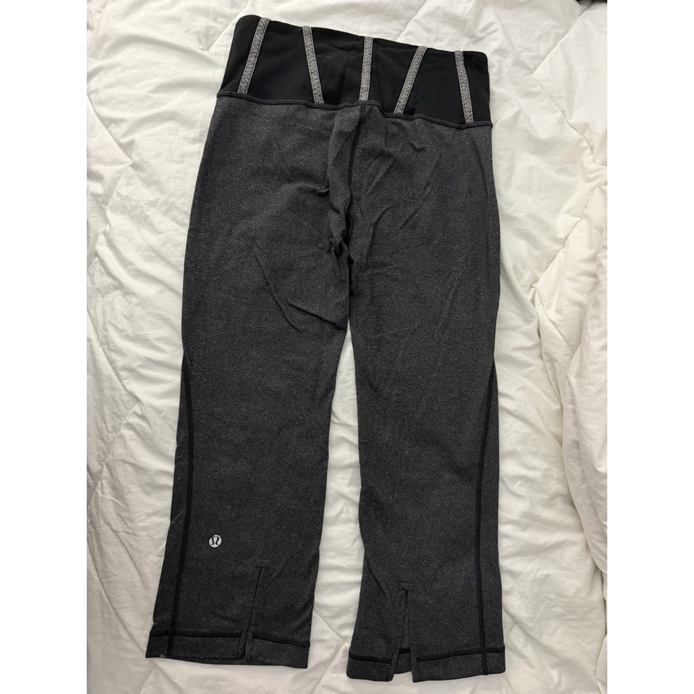 Lululemon Tadasana Slit Crop Leggings Yoga Women's Size 4 Luon Heathered Black - Picture 3 of 9